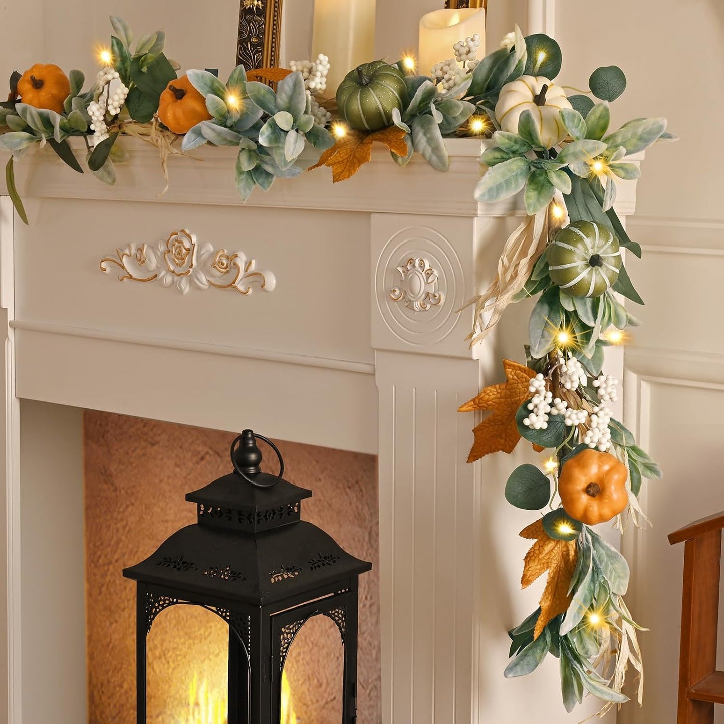 Fall Decor with Lighted Garland for Mantel and Table Centerpiece