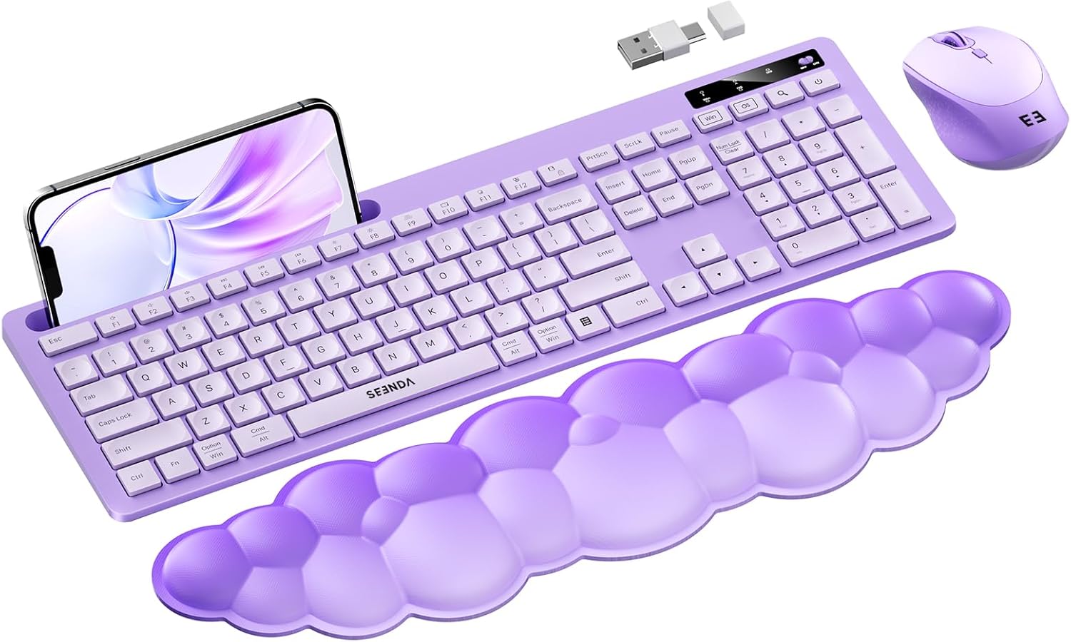 seenda Wireless Keyboard & Mouse Set, Ergo Design, Cloud Wrist Rest - Purple