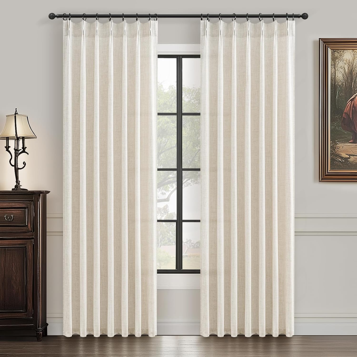 Pinch Pleat Thick Linen Curtains 84 Inch Length for Living Room