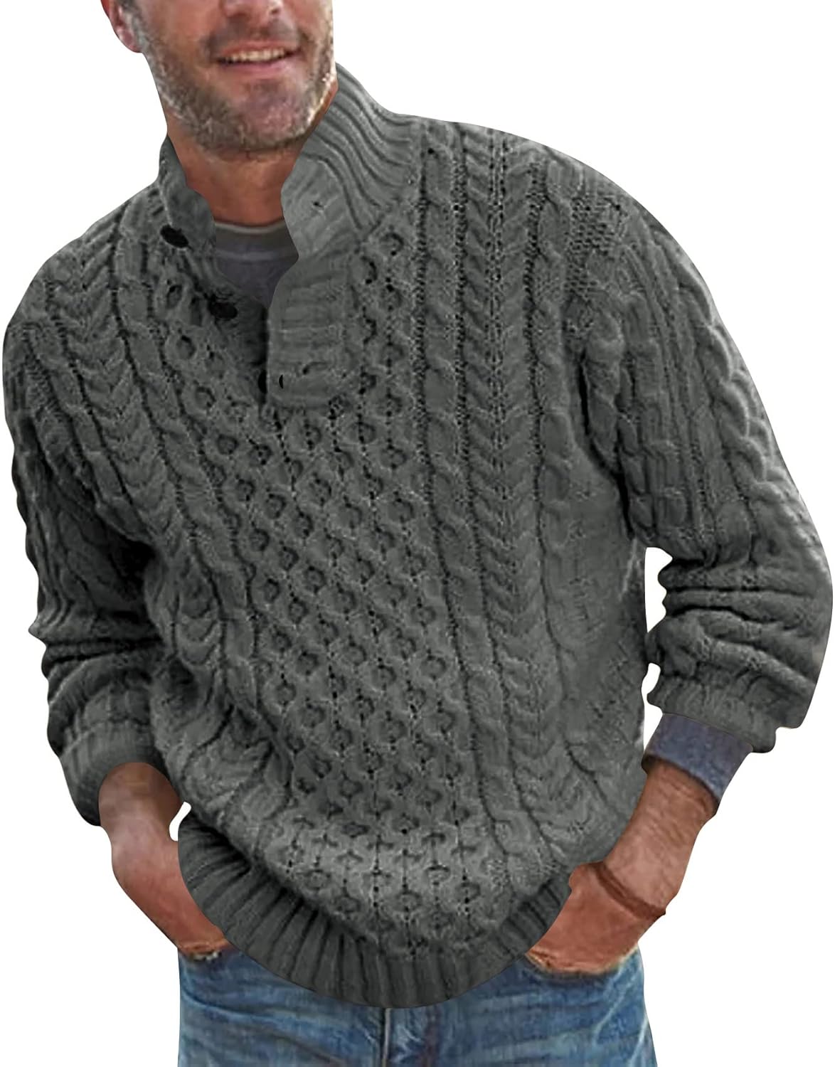 Bbalizko Mens Stand Collar Pullover Sweater for Winter Style