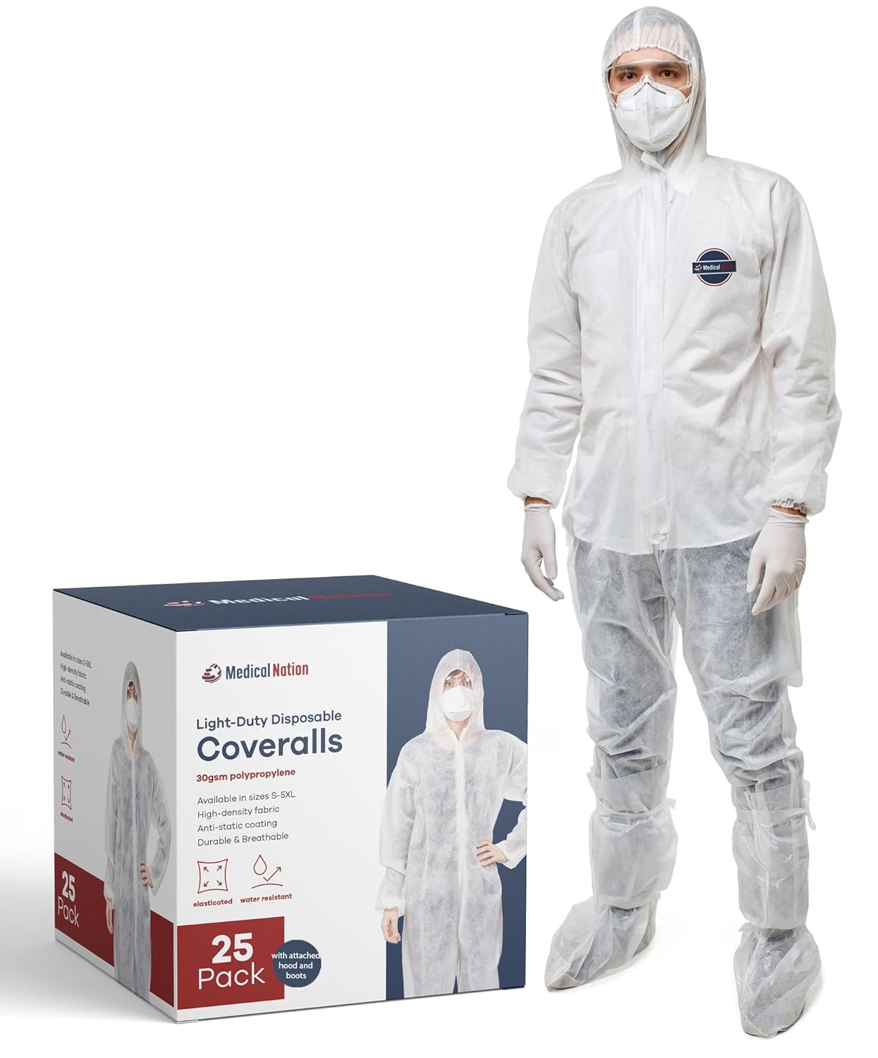 Hazmat Suits Disposable 25 Pack for Men & Women - Light Duty