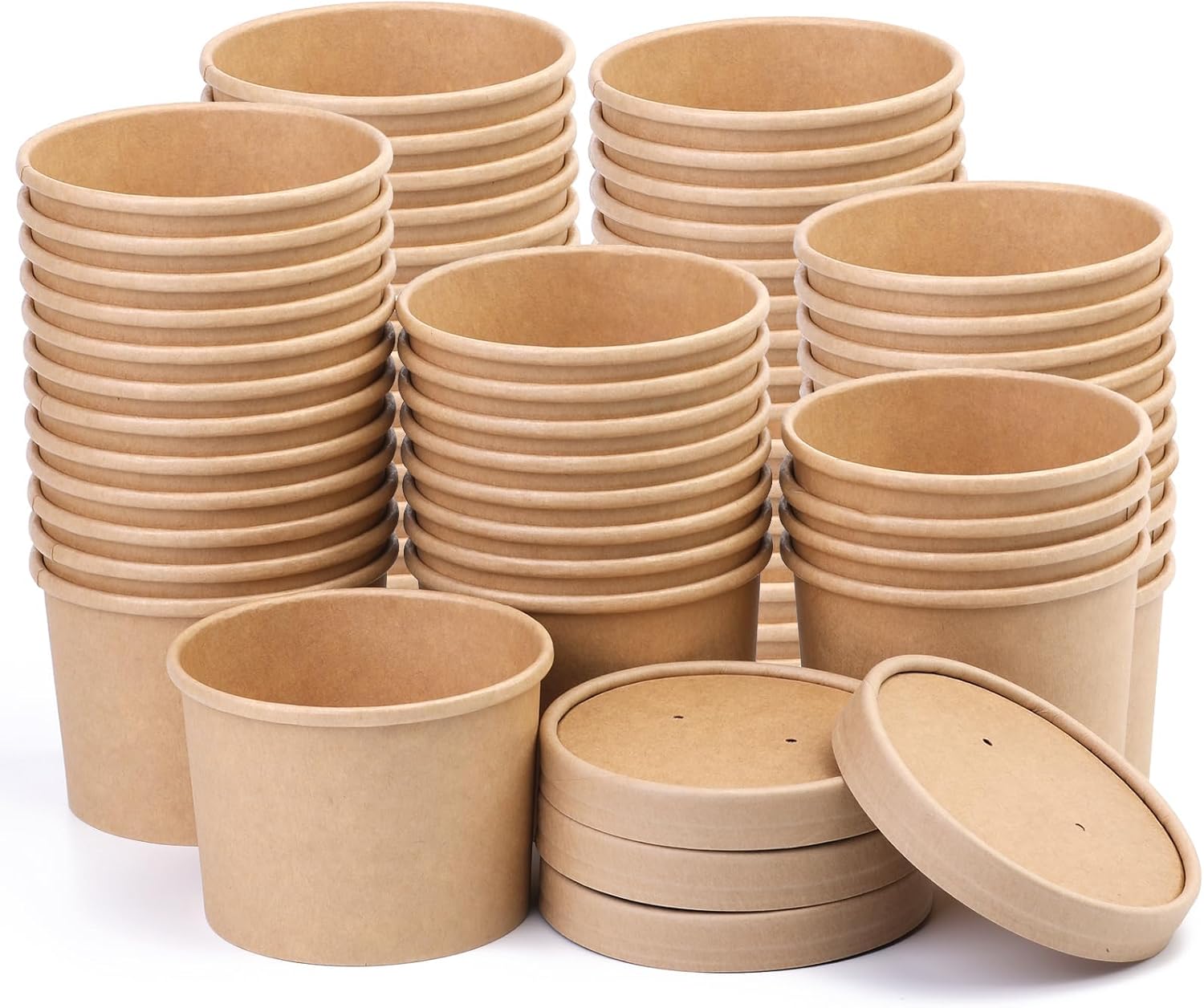 12 oz Disposable Kraft Paper Soup Cups with Lids - 75 Pack