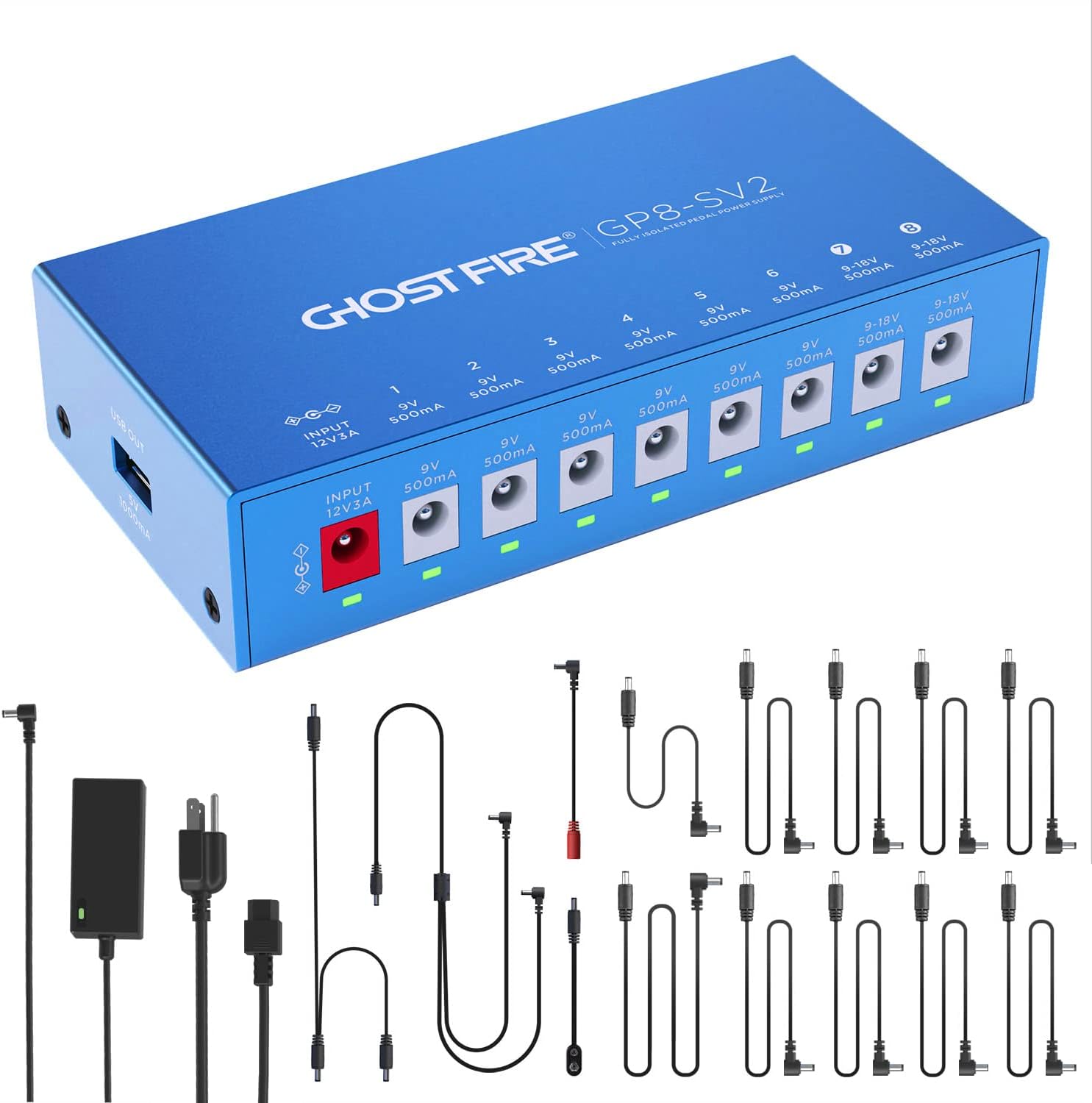 GHOST FIRE Pedal Power Supply with 8 Isolated Outputs for Effects