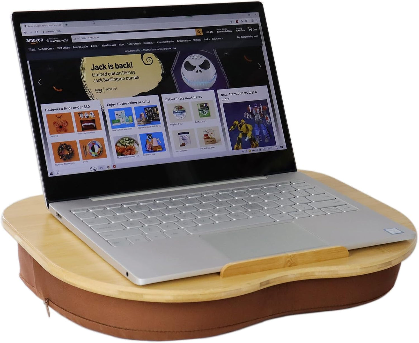 Bamboo Lap Desk - Fits 15 Laptop, Phone Holder, Anti-Slip - SANJIMO