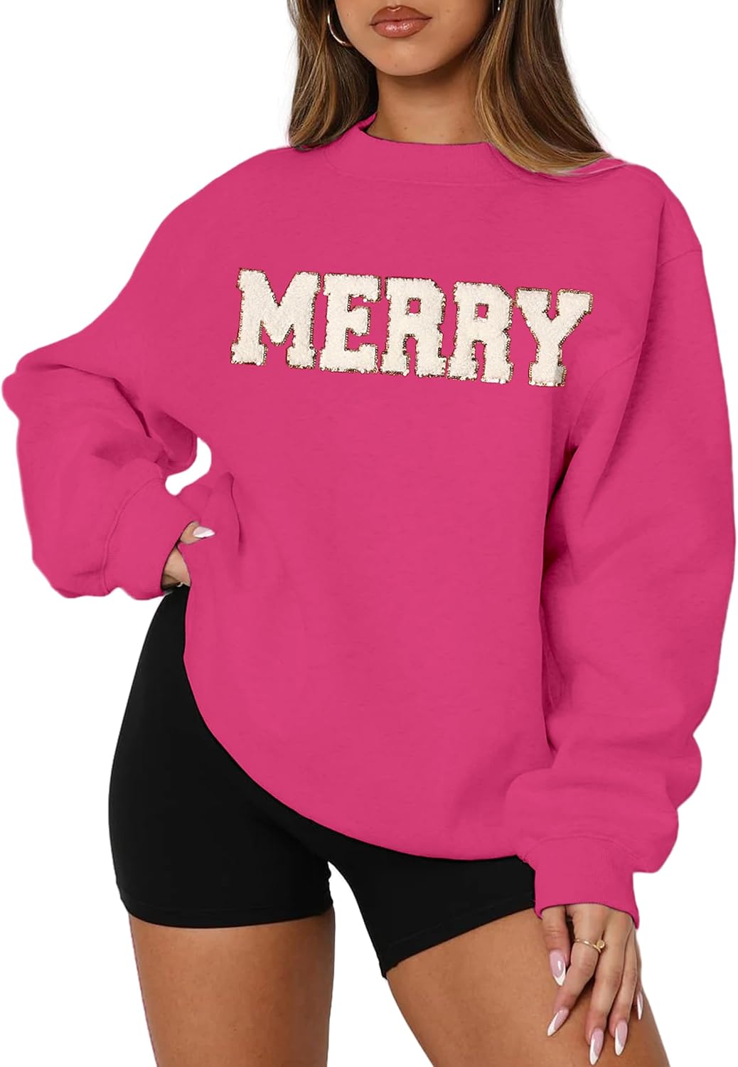 Merry Sweatshirt for Women with Sequin Design for Christmas
