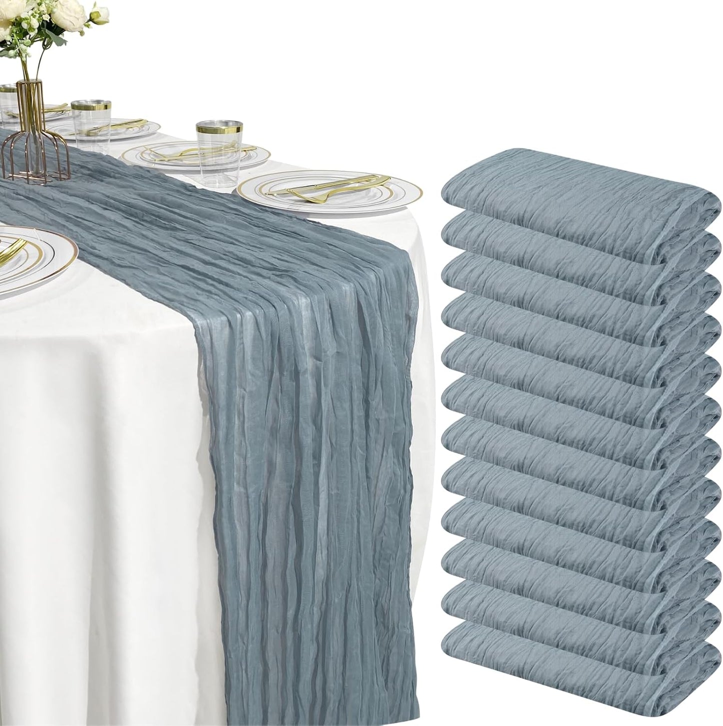 12 Pack Dusty Blue Cheesecloth Table Runners for Elegant Events