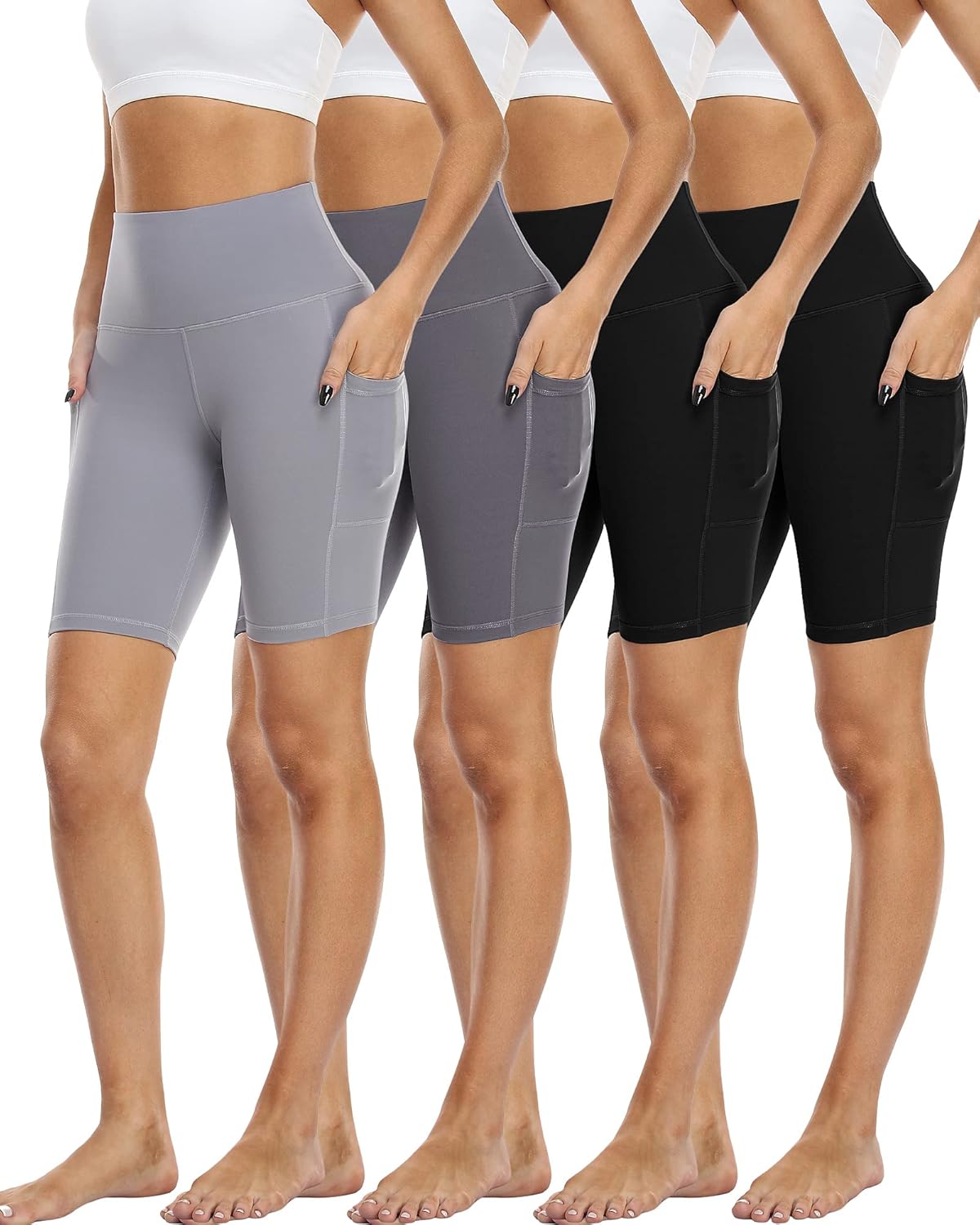 4 Pack Biker Shorts with Pockets for Women High Waist Comfort