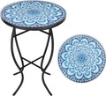 Mosaic Outdoor Side Table 14 in Round Patio Accent Table - Small Blue
