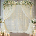 Cream White Tulle Backdrop Curtain with Lights - Sheer Wedding Photo