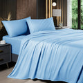 Queen Cooling Bamboo Blend Sheet Set - Lake Blue 4-Piece