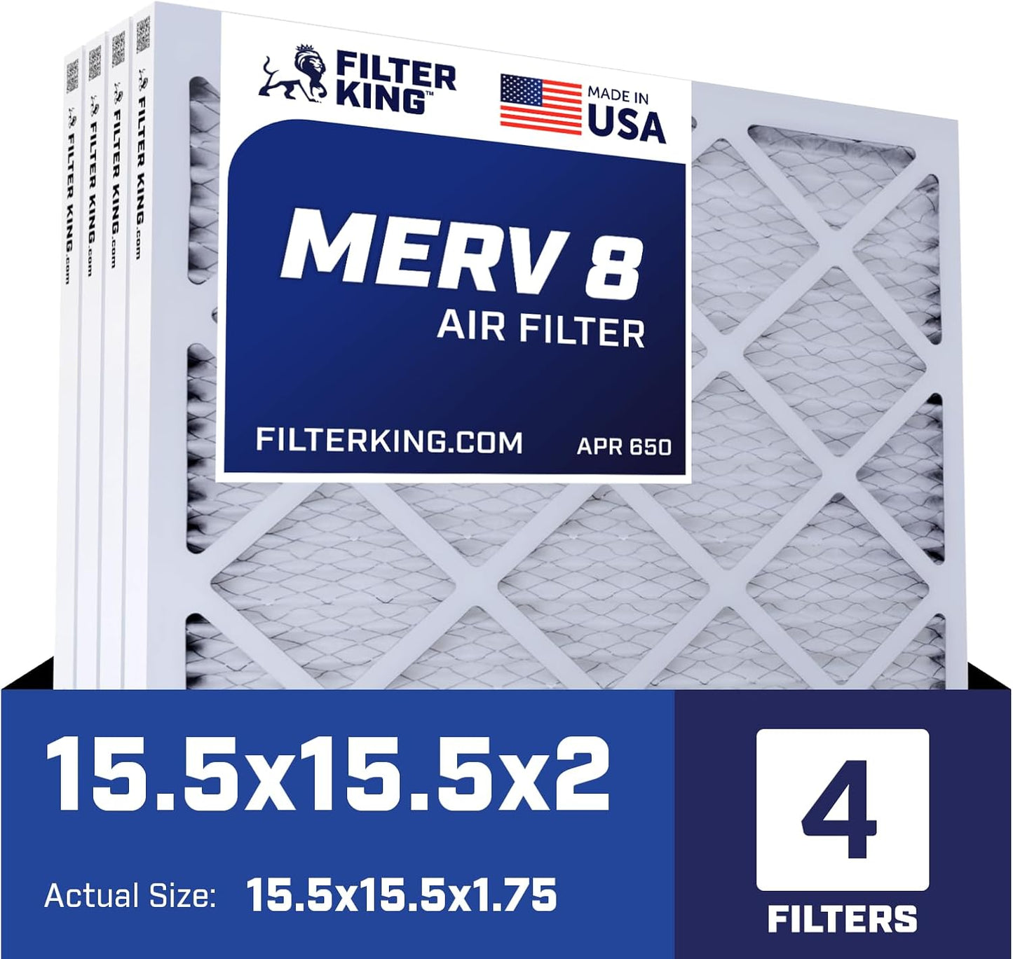 MERV 8 Air Filter 15.5x15.5x2 - 4-Pack for HVAC Systems