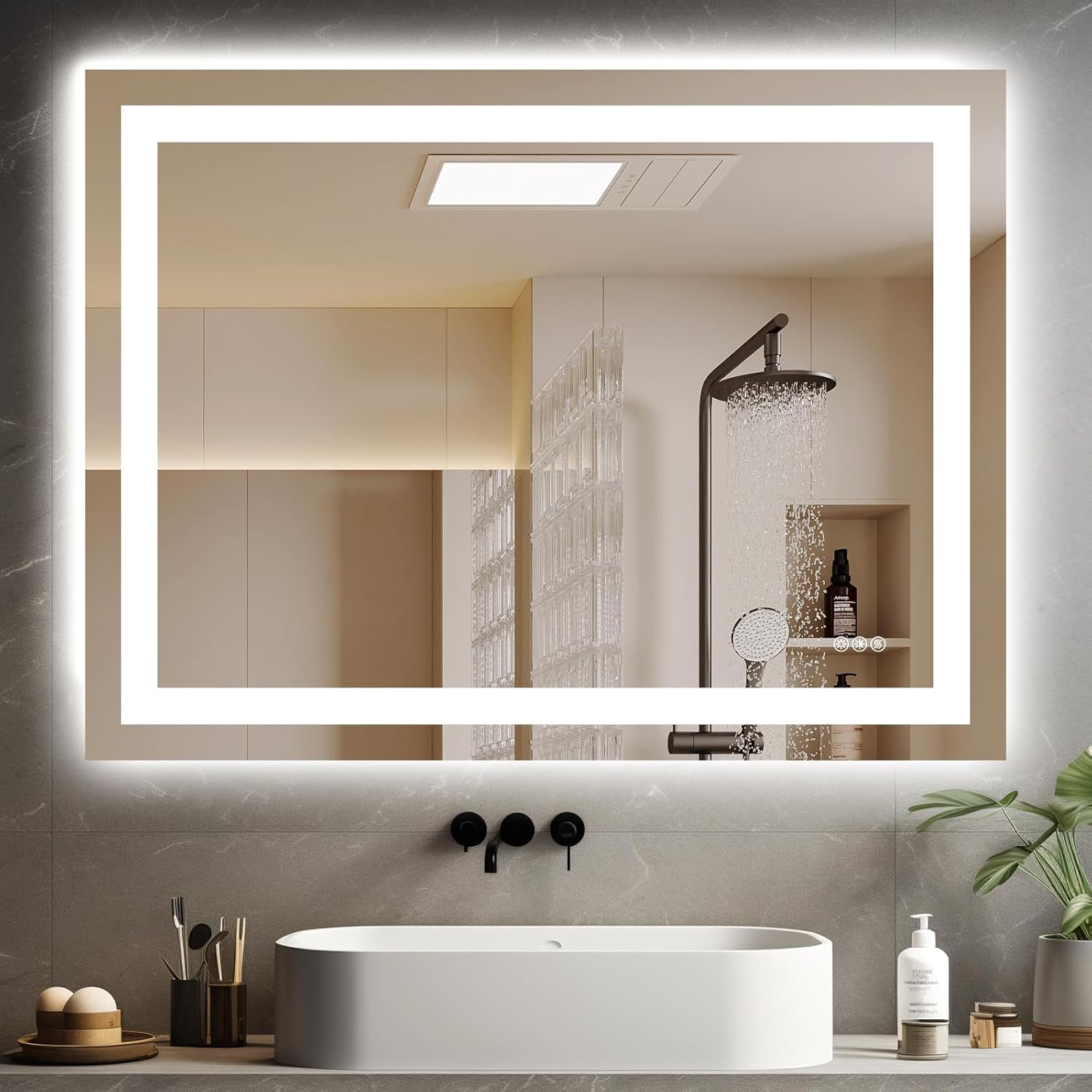 40X30 LED Bathroom Mirror with Lights, Anti-Fog, Dimmable