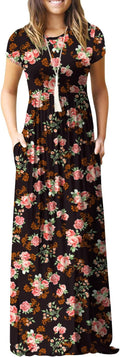 Women Short Sleeve Loose Plain Maxi Dress with Pockets - Comfortable