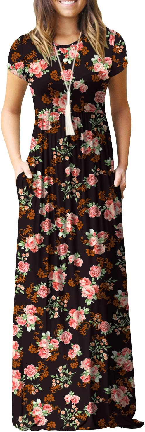 EUOVMY Women's Short Sleeve Maxi Dress with Pockets for All Occasions