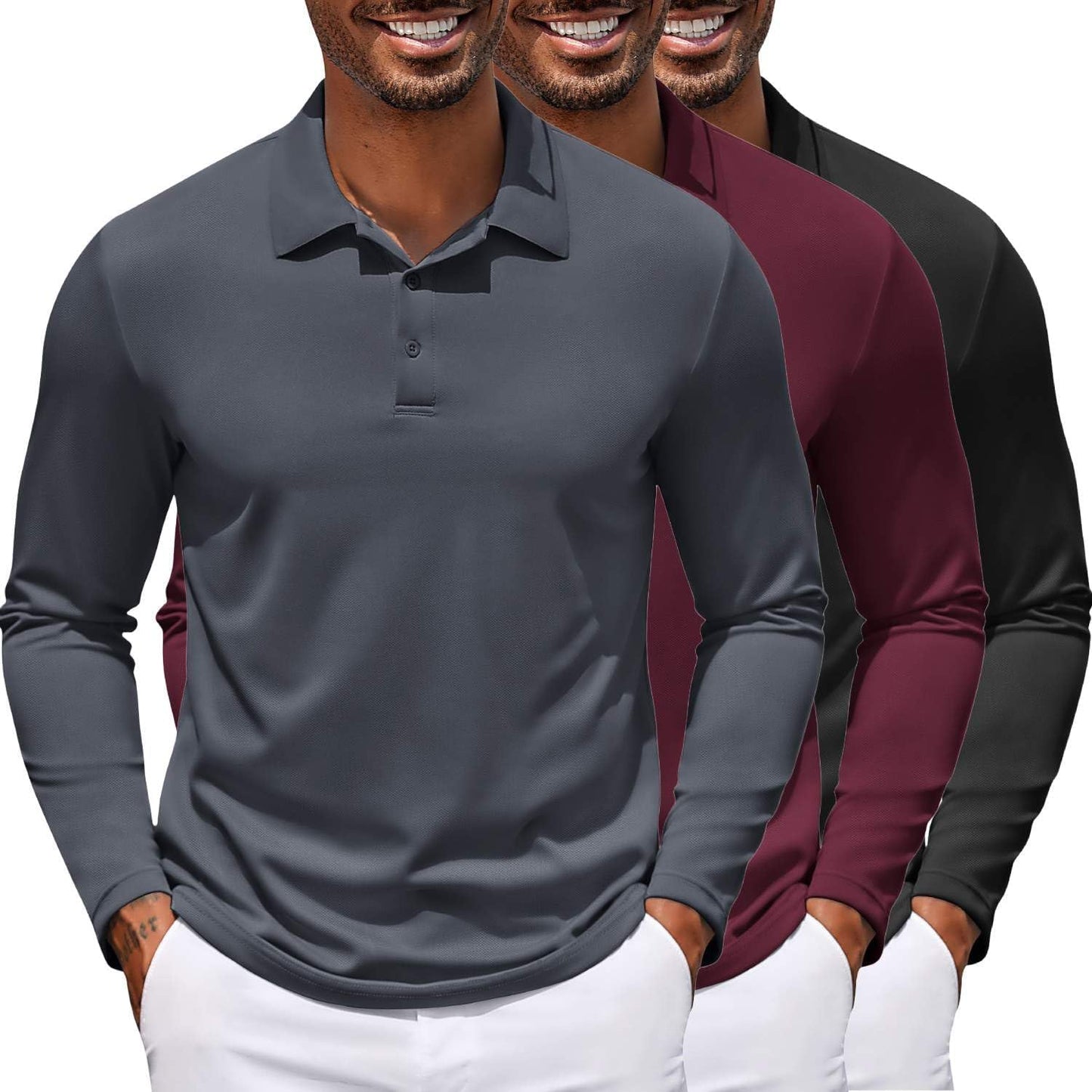 COOFANDY Men's Long Sleeve Polo Shirt for Golf and Casual Wear