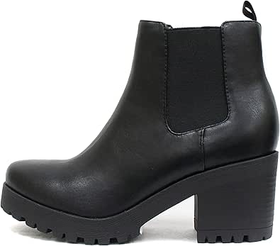 Soda Top Shoes Jaber Ankle Boot with Chunky Heel and Lug Sole