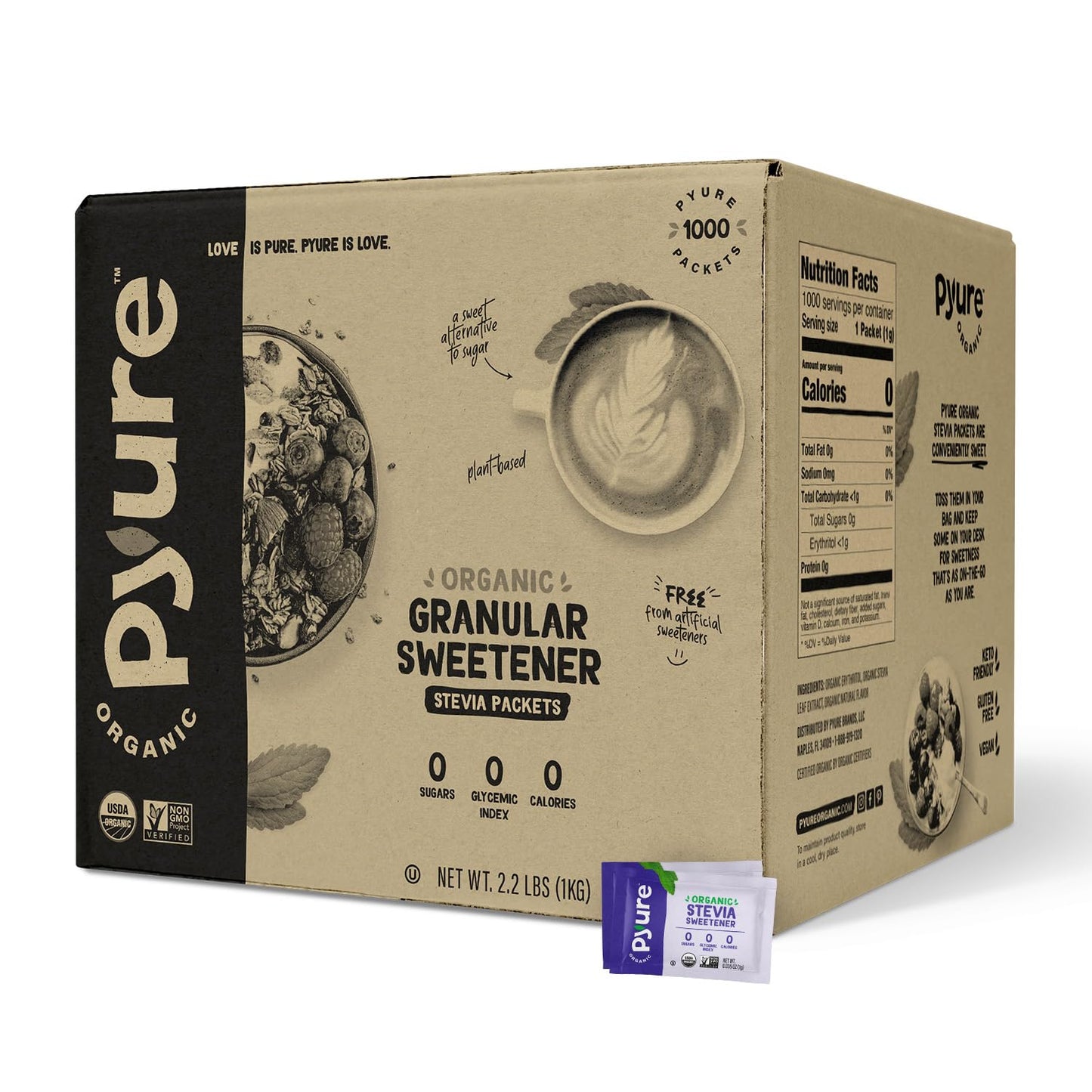 Pyure Organic Stevia Packets - Zero Calorie Sweetener for All