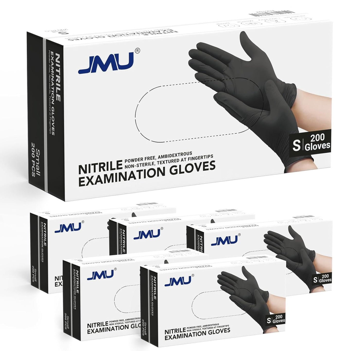 JMU Black Nitrile Gloves Small Case of 1200 for All Uses