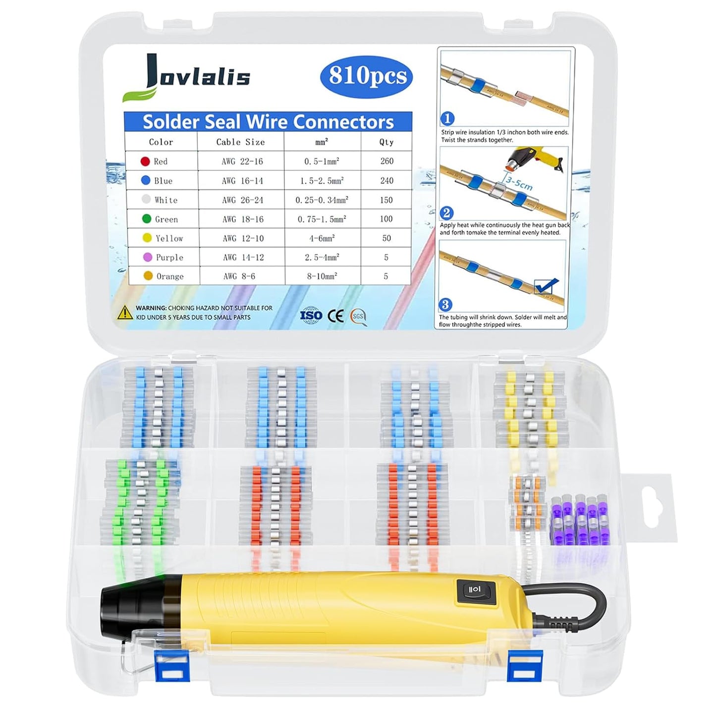 810 PCS Solder Seal Wire Connectors with Heat Gun for Wiring