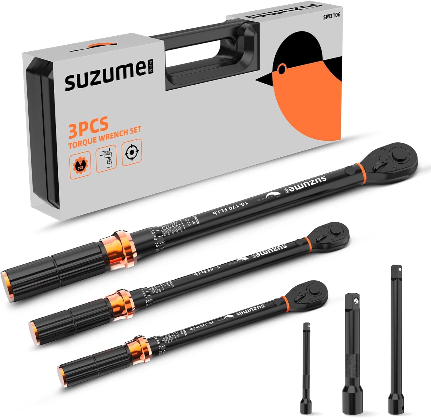 SUZUME 3PCS Torque Wrench Set for Precision and Durability