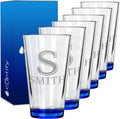 Personalized Beer Glasses Set of 6 Engraved Blue 16oz Pint Glasses