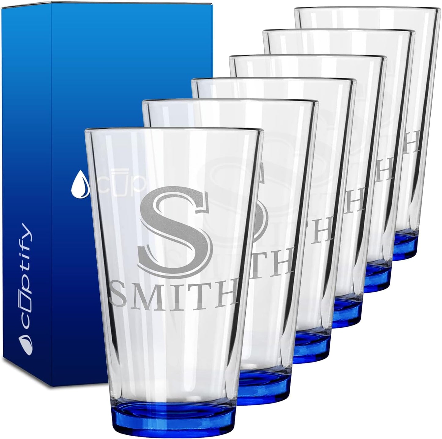 Personalized Beer Glasses Set of 6 Engraved 16oz Pint Glasses