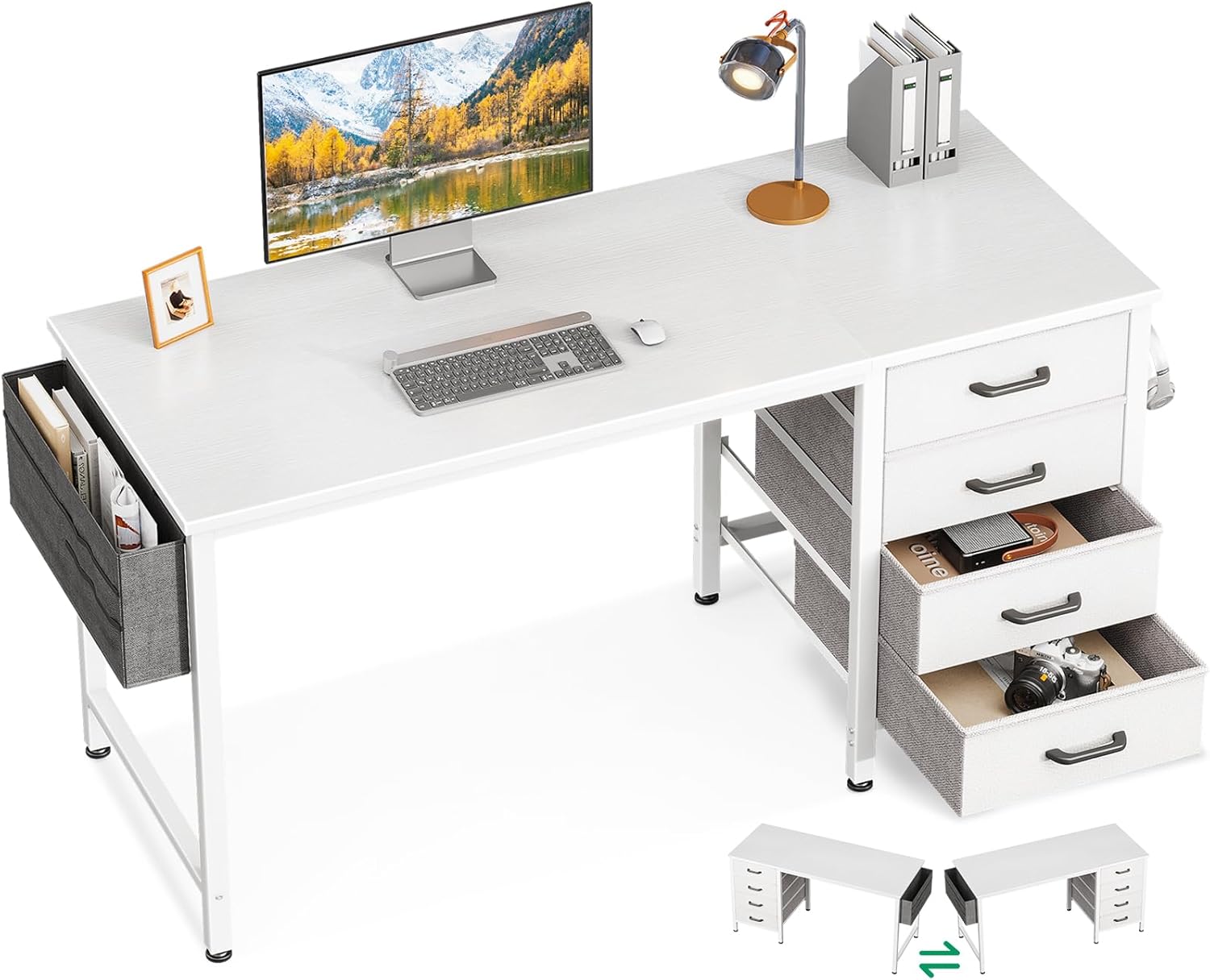 48-Inch Computer Desk with 4 Fabric Drawers for Small Spaces