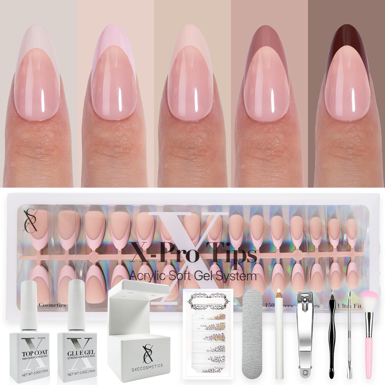 SXC Cosmetics French Tip Press On Nails - Skin Tone Nude Series
