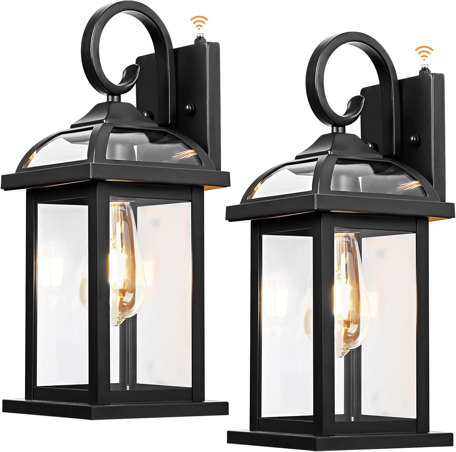 Dusk to Dawn Outdoor Wall Lights - 15 Inch Matte Black Sconces