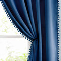 Pompom Blackout Window Curtains Navy Royal Blue - Full Blackout Panels