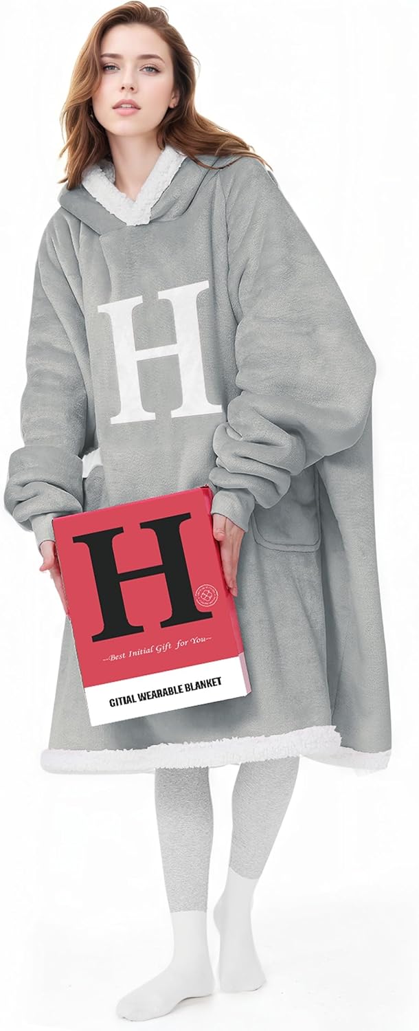 Wearable Blanket Hoodie with A-Z Design for Cozy Comfort
