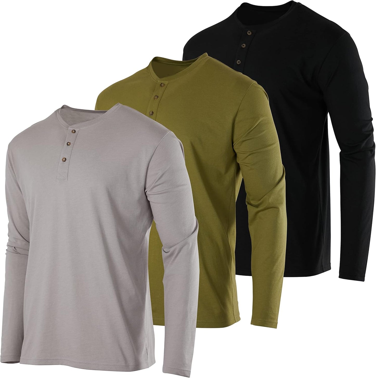 Real Essentials 3 Pack Men's Cotton Henley T-Shirts for Comfort