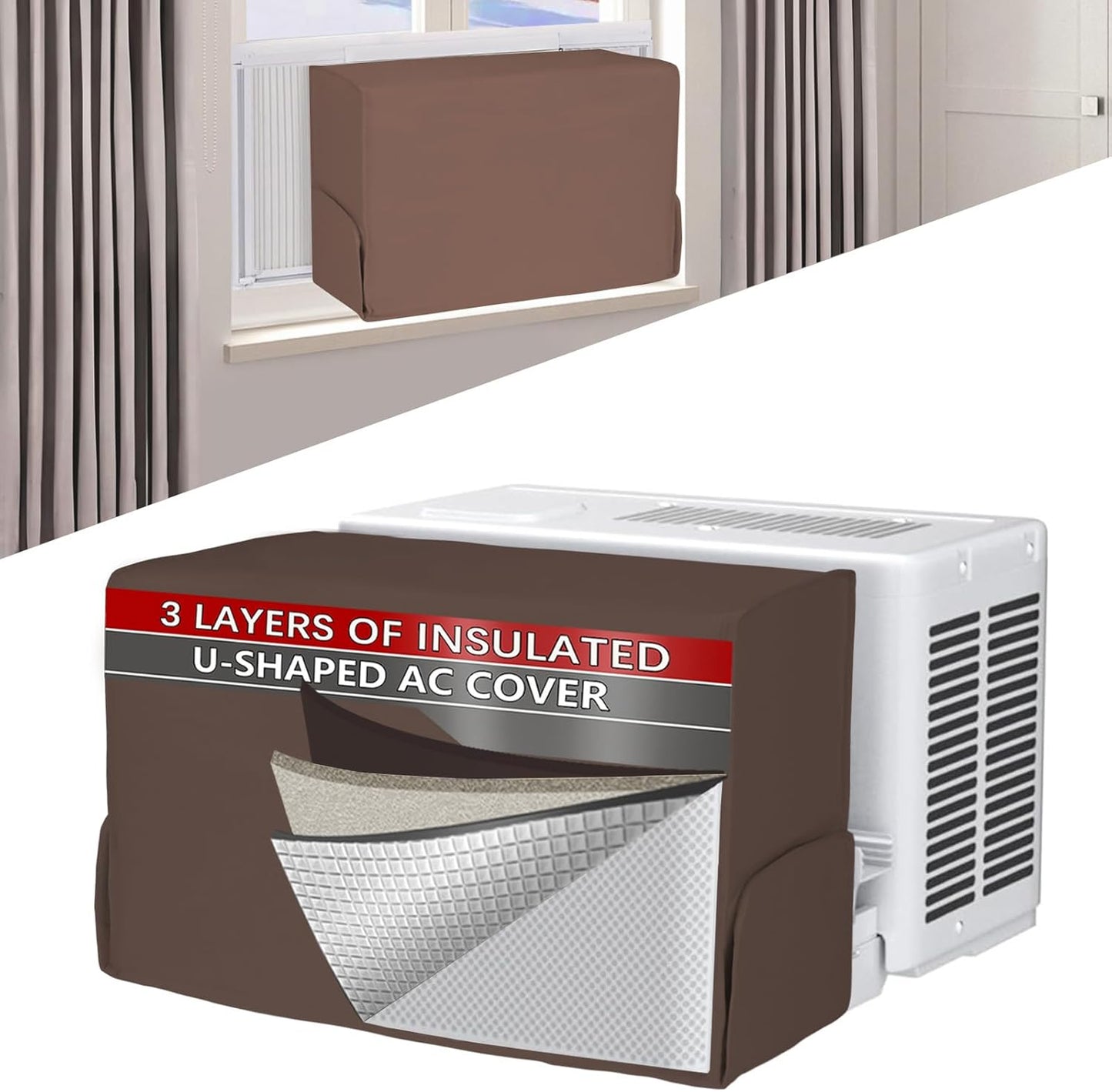 Midea U-Shaped AC Cover: 3-Layer Insulation, Amerbro, Brown