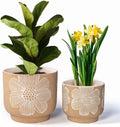 YBX 8 in + 6 in White Flower Pattern Ceramic Plant Pots - Durable
