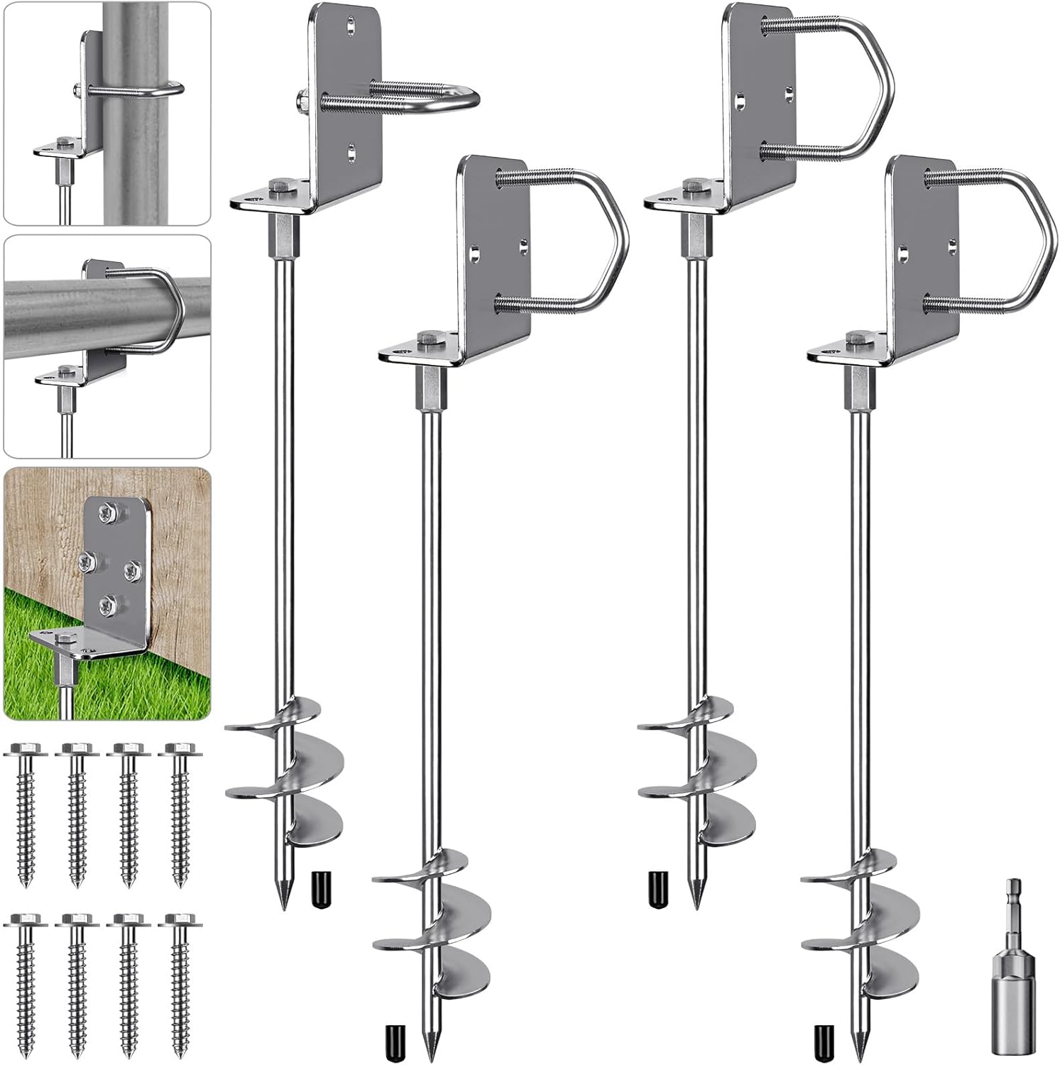 30 in Heavy Duty Screw in Ground Anchors Kit for Stability