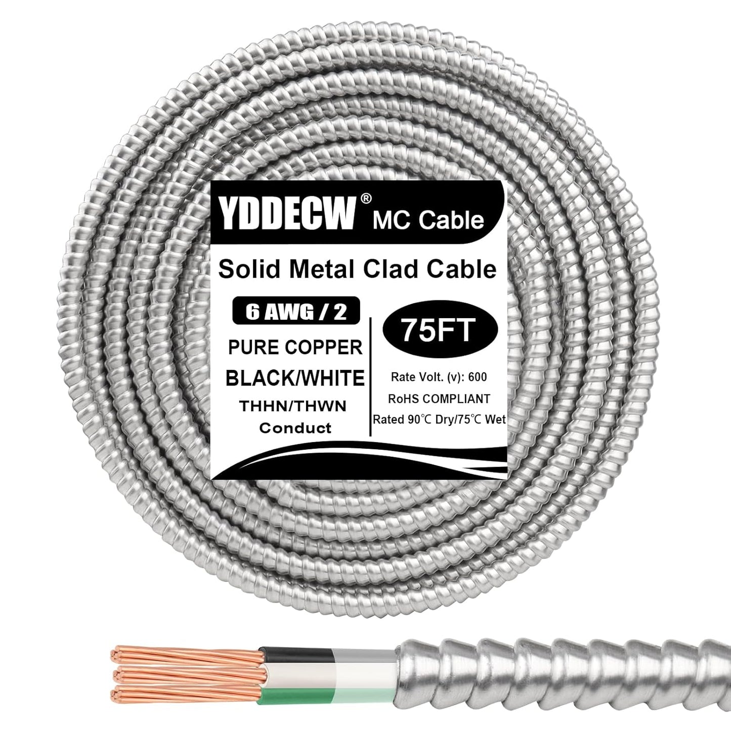 75ft 6/2 Metal Clad Cable with Ground for Heavy Duty Use