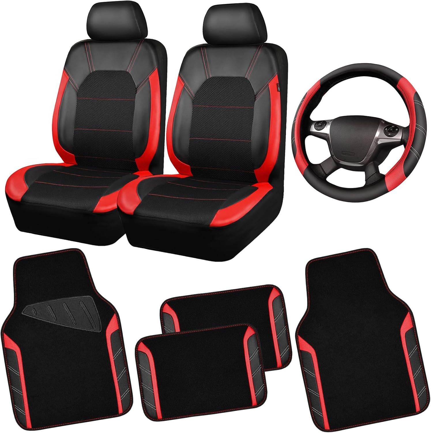 CAR PASS Air Mesh Leather Car Seat Covers and Accessories Set