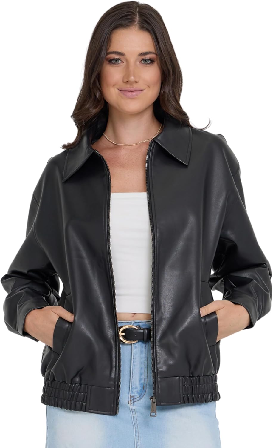 Steve Madden Leather Jacket Women Oversized Bomber for Style