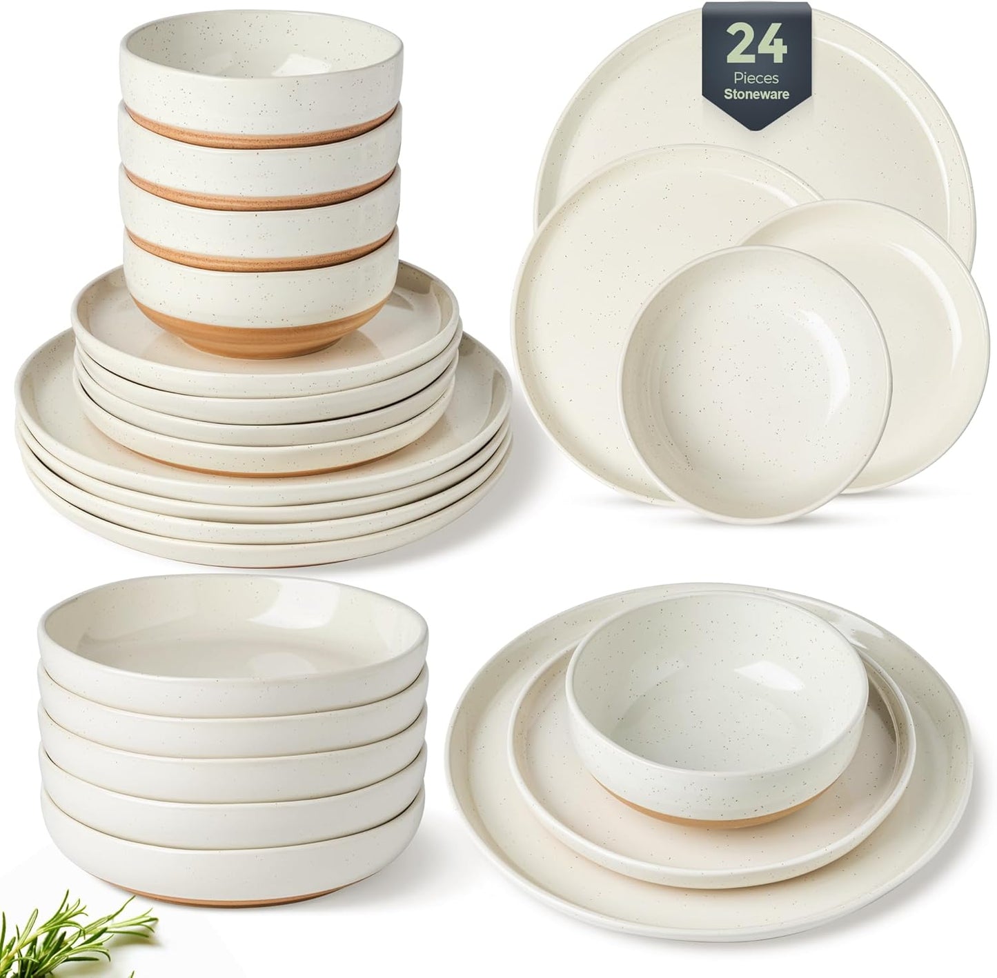 AmorArc 24 Pieces Ceramic Dinnerware Set for 6, Rustic Design