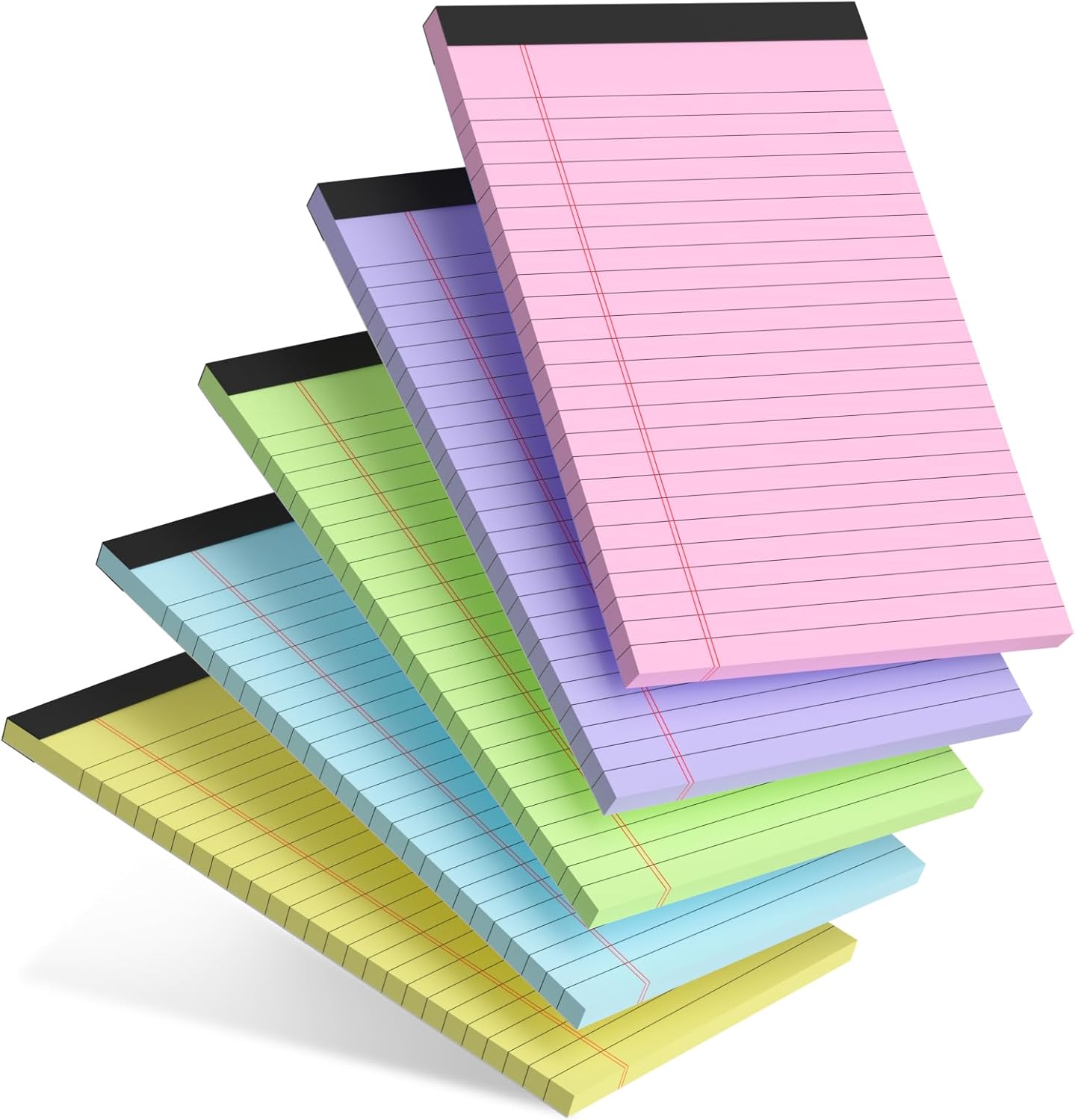 5-Pack Colored College Ruled Note Pads - Study Smarter with Perforated Pages