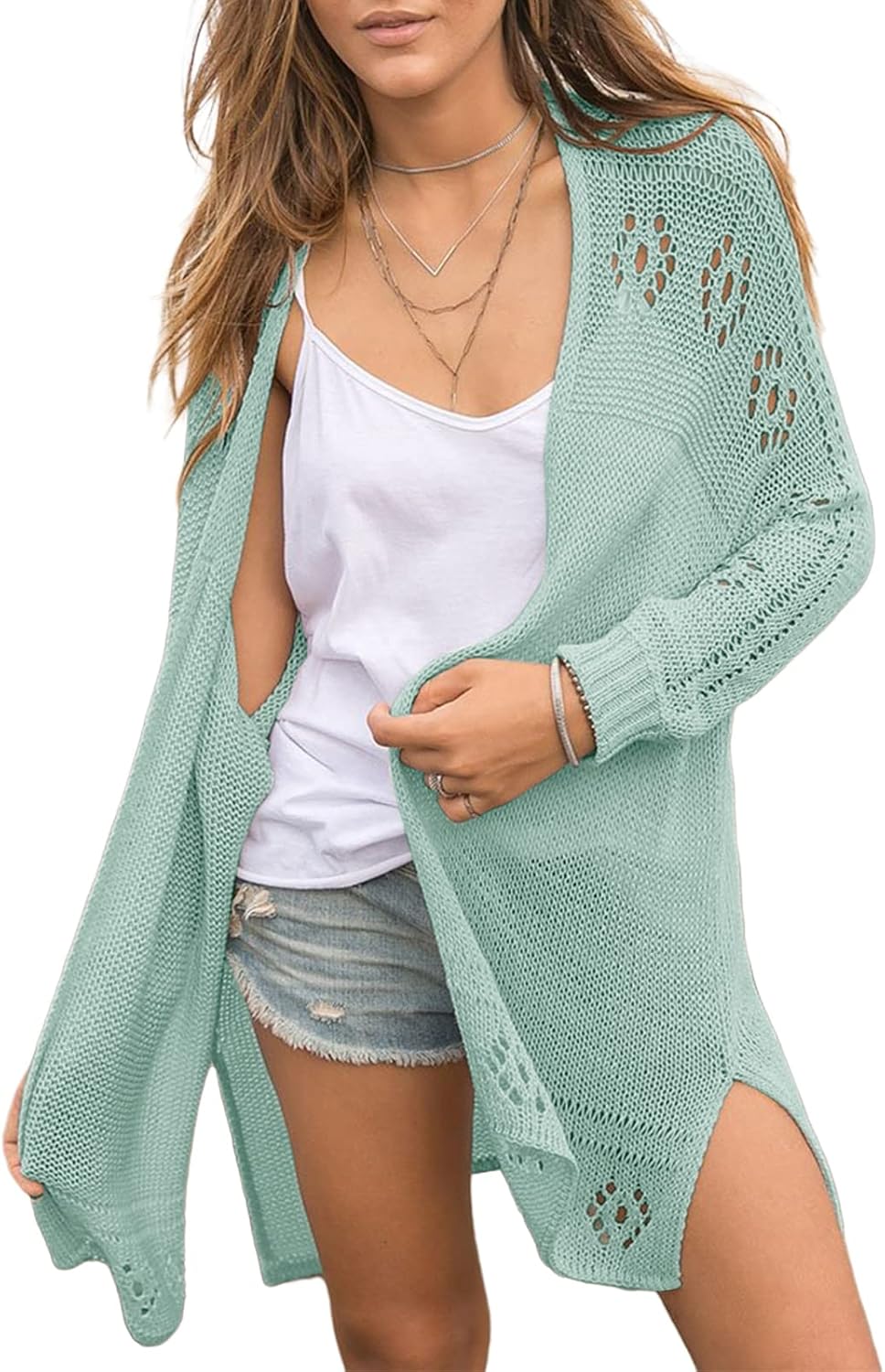 Misassy Womens Open Front Knit Sheer Cardigans for Summer Style