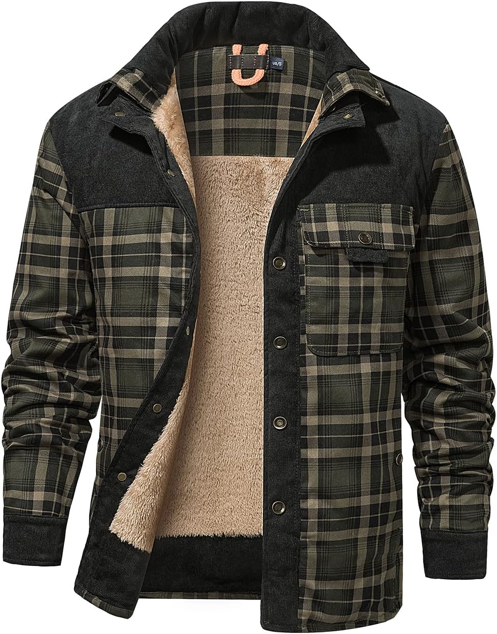 Haellun Men's Long Sleeve Sherpa Lined Shirt Jacket for Winter