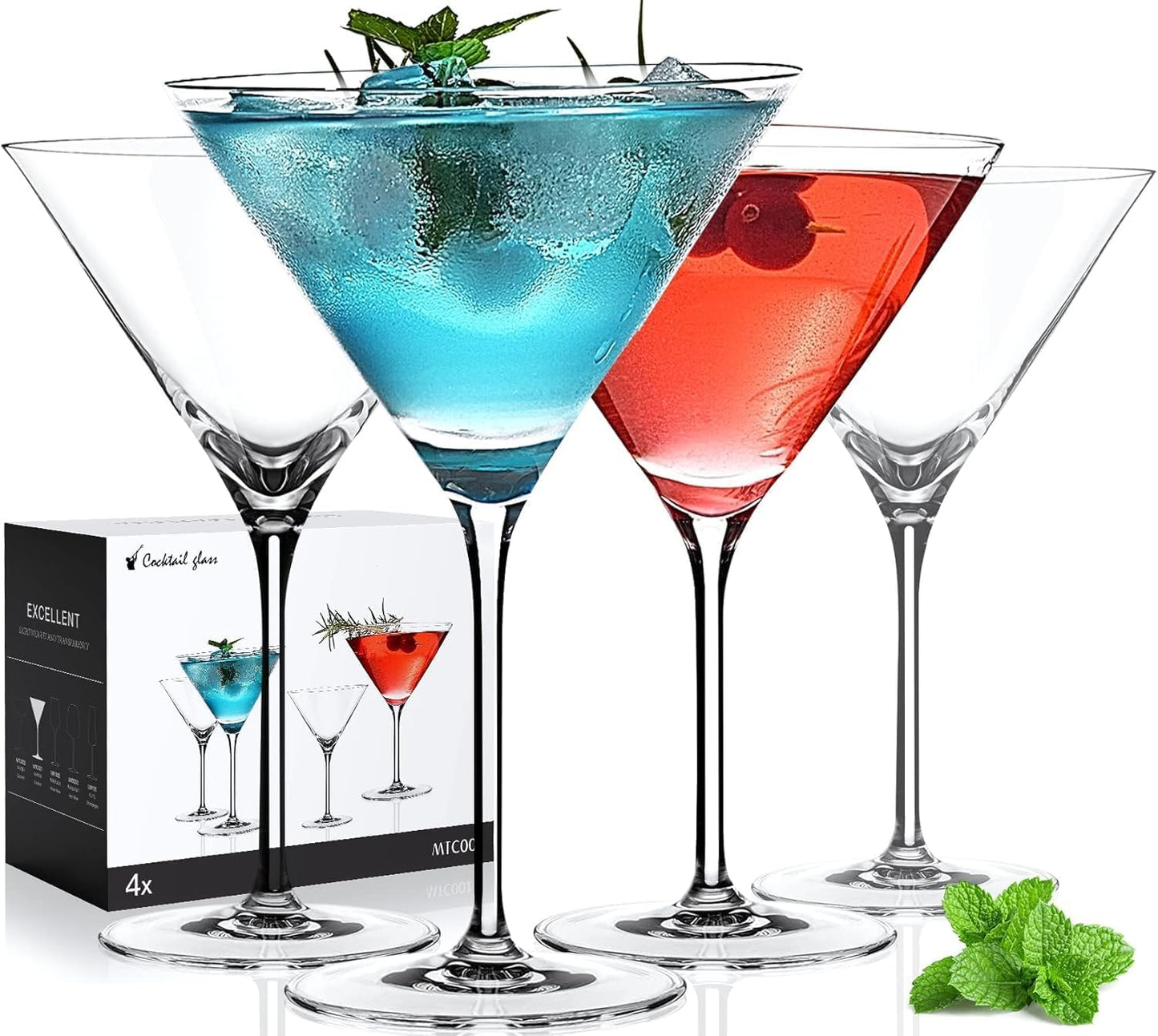 Elegant Hand Blown Crystal Martini Glasses Set of 4 for Cocktails