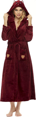 iniber Plush Robes for Women - Warm Fleece Hooded Bathrobe