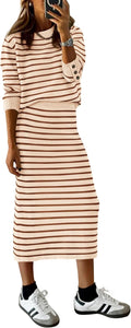 Striped Sweater Skirt Set Women Two Piece Outfit - Cozy Fall Style