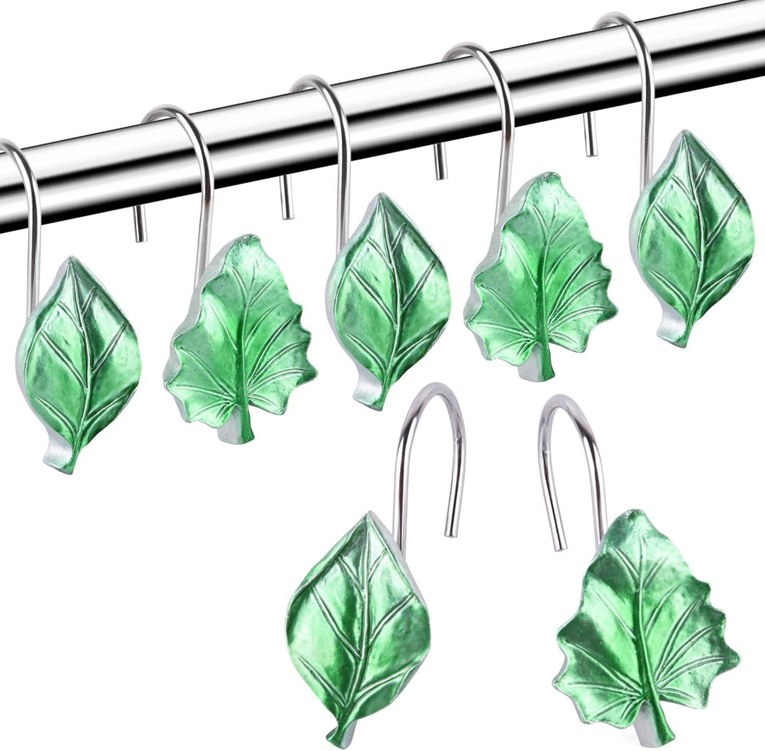 Rust-Proof Green Leaf Shower Hooks Set by EVOOKA