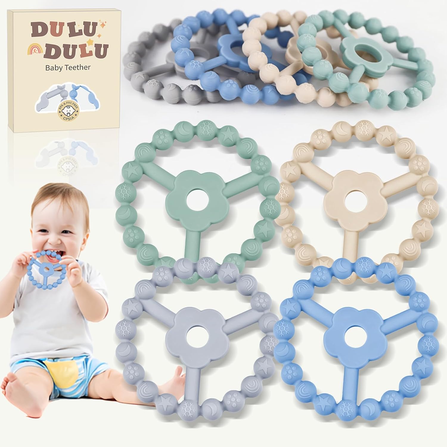 Silicone Teething Rings - Soothe Baby Gums with 4-Pack by duludulu