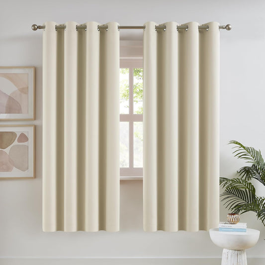 DUALIFE Buttercream Beige Blackout Curtains for Bedroom 63 in