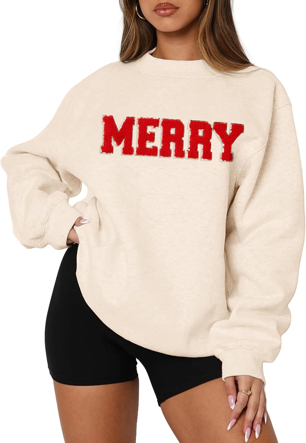 Merry Sweatshirt for Women Christmas Fleece Linend Sequin Tops