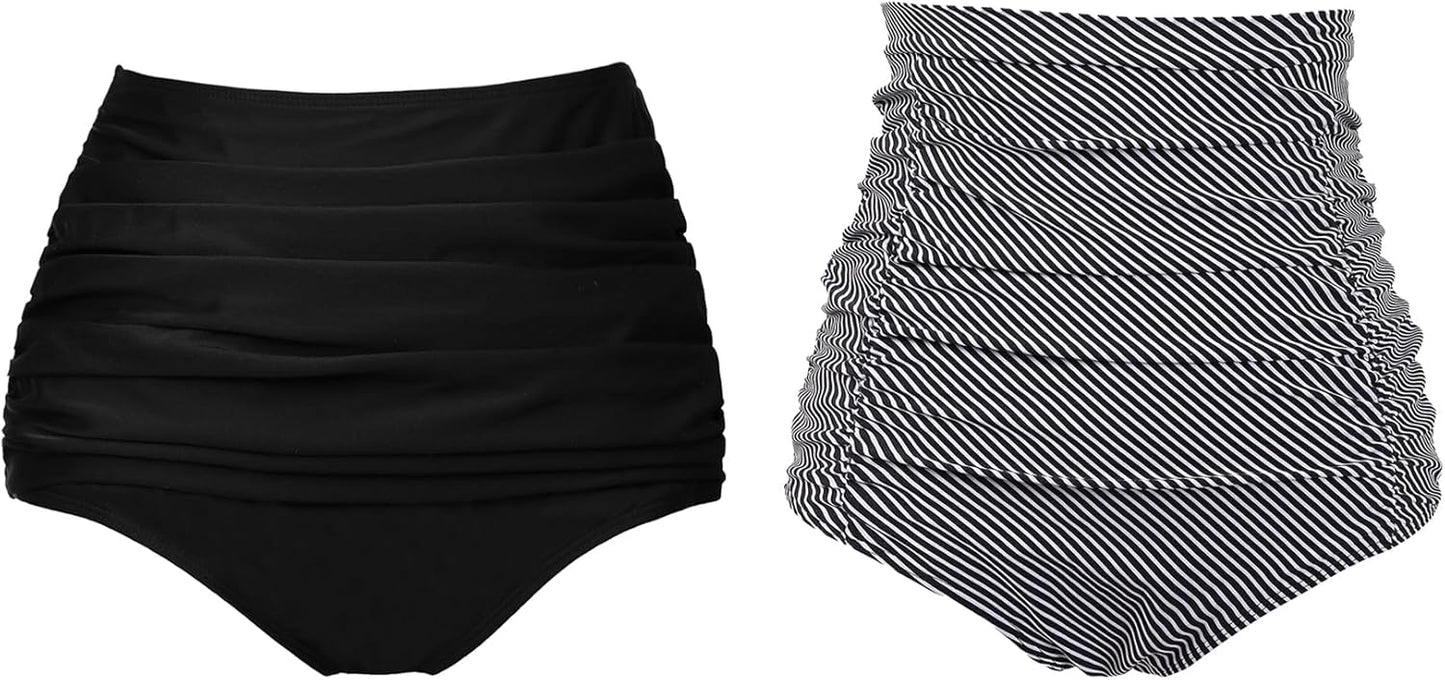 High Waisted Full Coverage Bikini Bottoms for Women Tummy Control